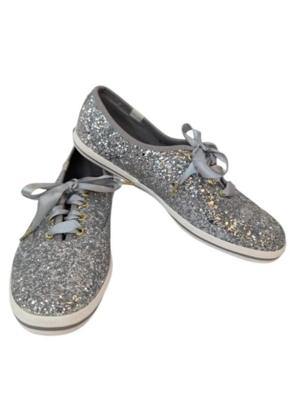 Kate Spade Keds Sliver Glitter Ribbon Lace 8.5 - Picture 1 of 8